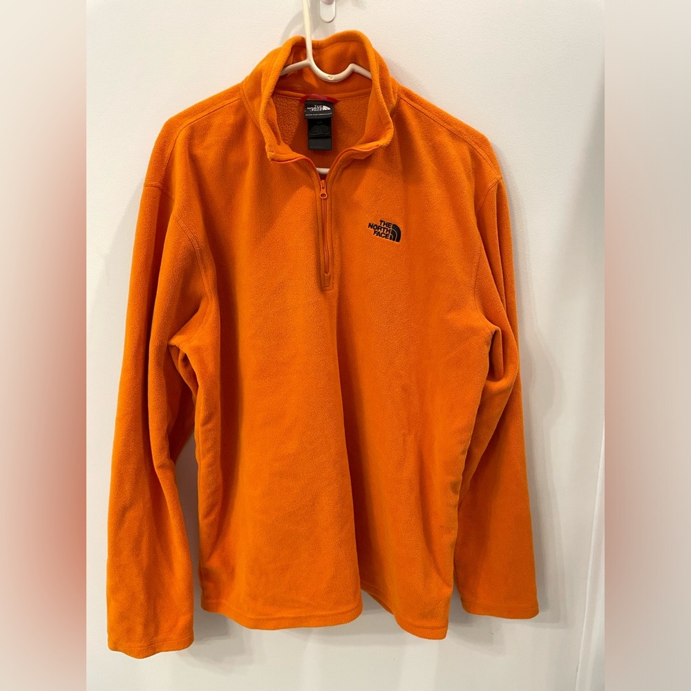 Men’s 1/4 Quarter Zip Orange Fleece Pullover Jacket Size Large